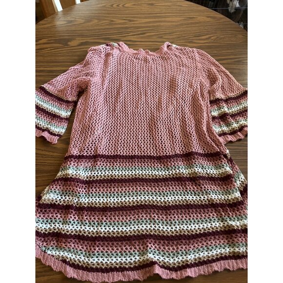 Almost Famous pink burgundy cream green knitted open front cardigan size 1X. - Picture 3 of 5